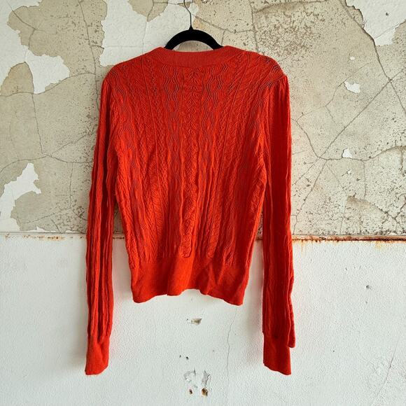 J.Crew Red Orange Pointelle Cable Knit Mock Neck Sweater Lightweight S - Picture 3 of 7